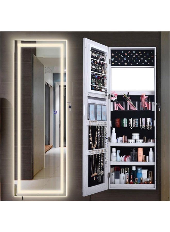 Wall-Mounted Full-Length Mirror with LED Lights and Lock, Large-Capacity Storage Dressing Mirror, Makeup Mirror with Hidden Storage Compartment, Suitable for Bedroom, Bathroom, Dressing Room - Image 1